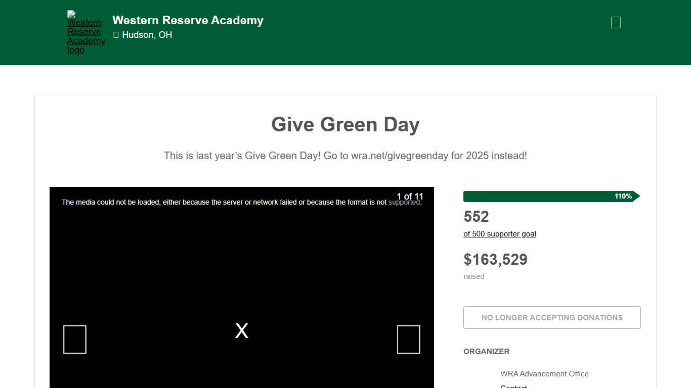 Give Green Day – Supporters Western Reserve Academy